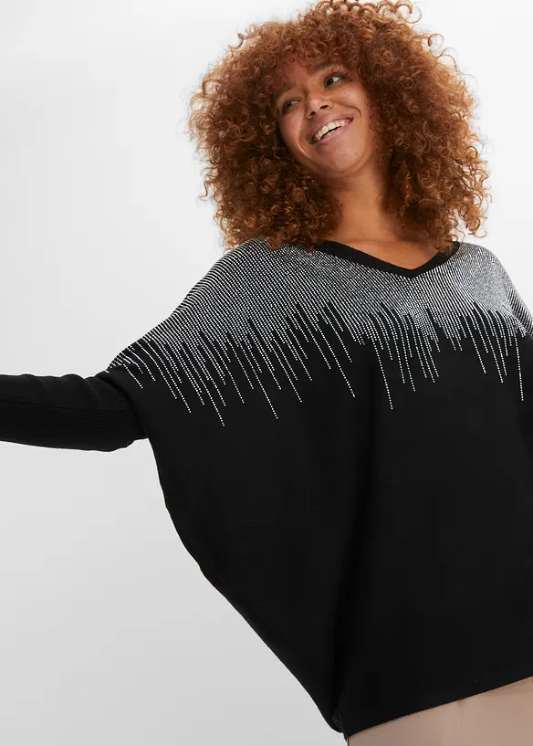 Maglione in filato fine con strass, bonprix