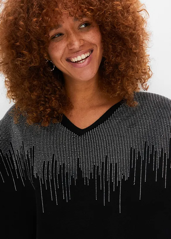 Maglione in filato fine con strass, bonprix