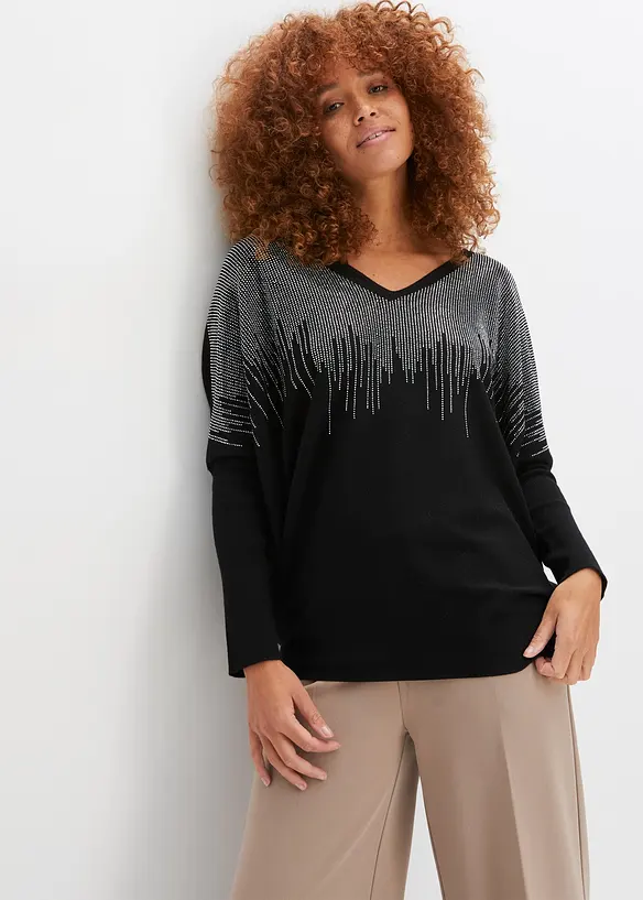 Maglione in filato fine con strass, bonprix