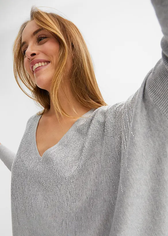 Maglione in filato fine con strass, bonprix