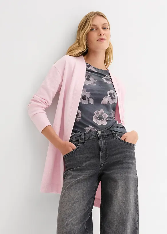Cardigan lungo in morbida felpa di misto cotone, bonprix