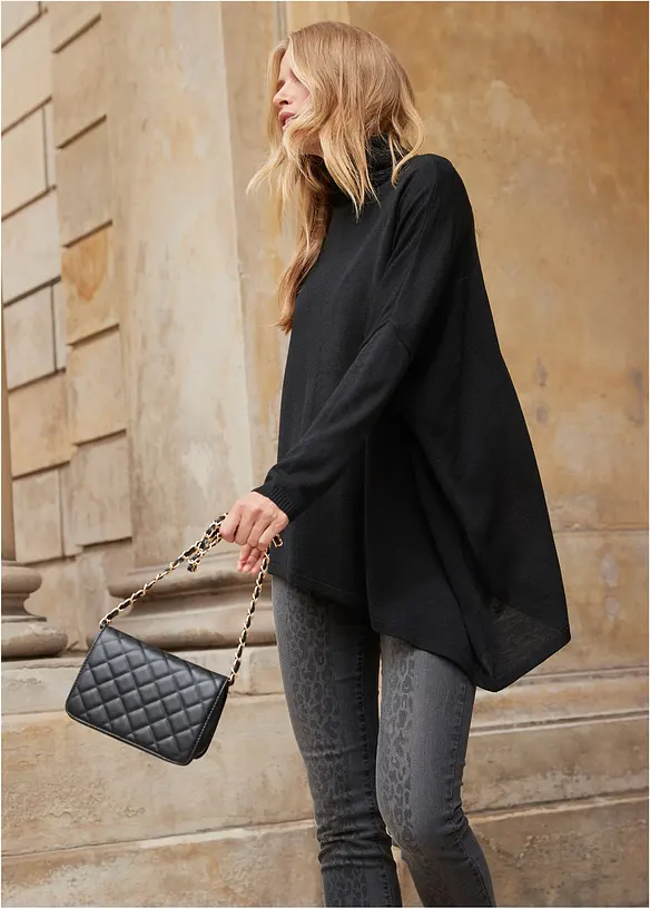 Maglione-poncho a collo alto dal taglio asimmetrico, bonprix