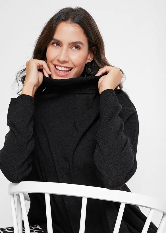 Maglione-poncho a collo alto dal taglio asimmetrico, bonprix