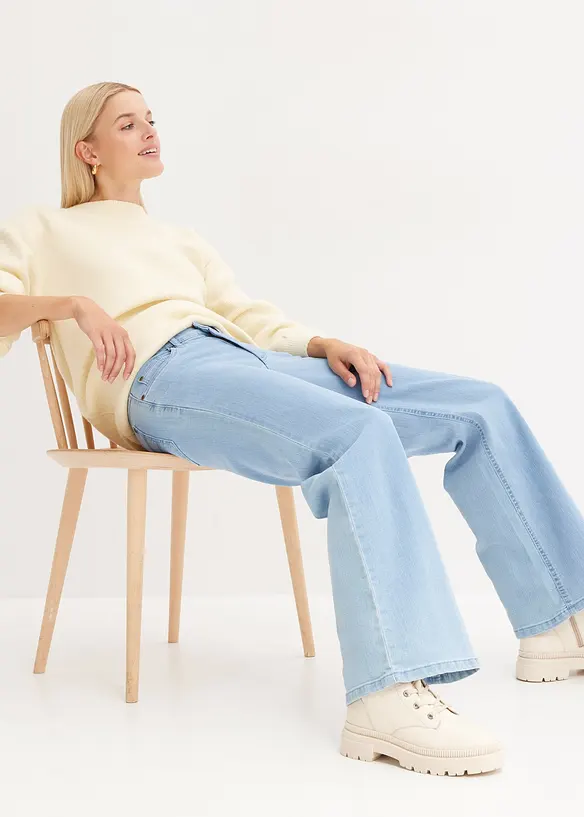Jeans wide leg elasticizzati, vita media, bonprix