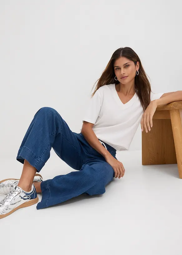 Jeans elasticizzati wide leg, vita media, bonprix