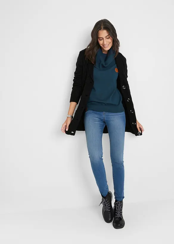 Maglione in filato fine con collo ampio, bonprix