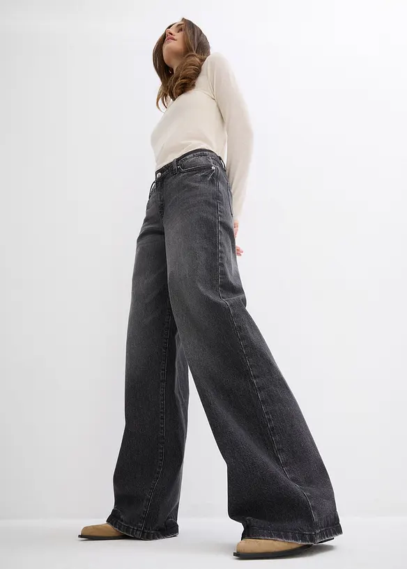 Jeans wide leg lunghi, low strech, vita media, bonprix