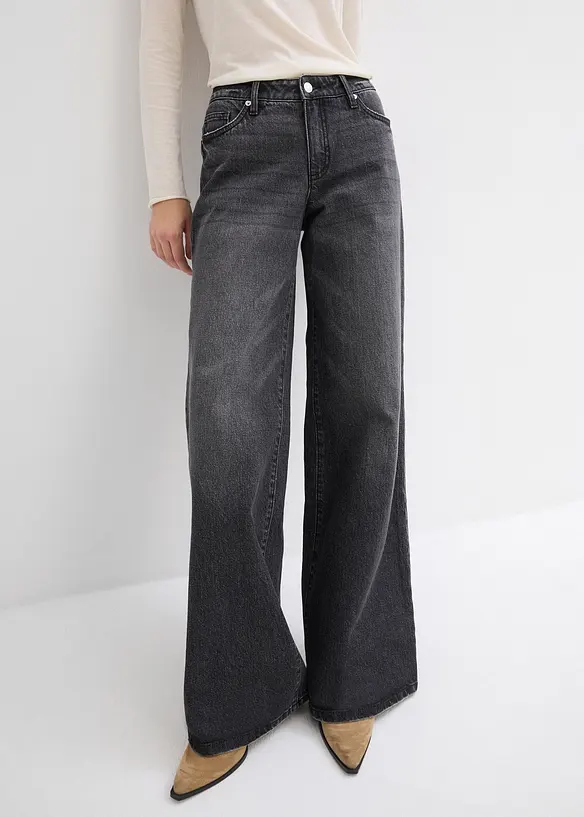 Jeans wide leg lunghi, low strech, vita media, bonprix