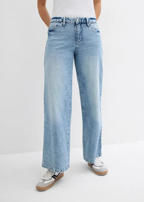 Jeans wide leg lunghi, low strech, vita media, bonprix