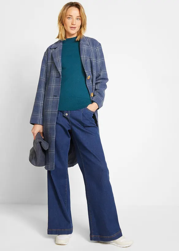 Maglione basic in filato fine con collo dritto e cotone riciclato, bonprix