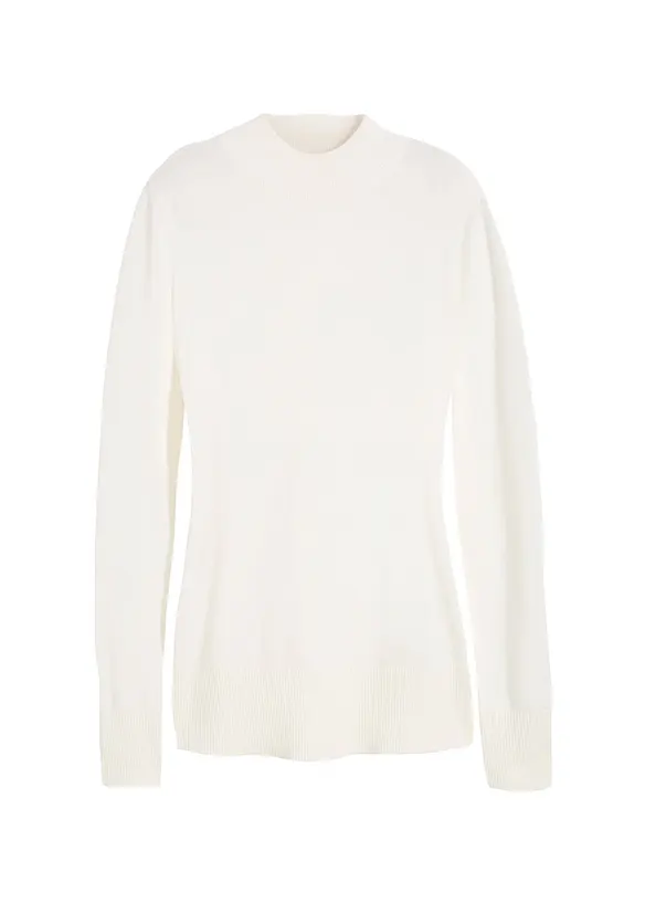 Maglione basic in filato fine con collo dritto e cotone riciclato, bonprix