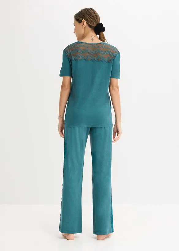 Pigiama con viscosa e pizzo, bonprix
