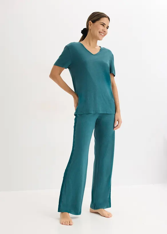 Pigiama con viscosa e pizzo, bonprix