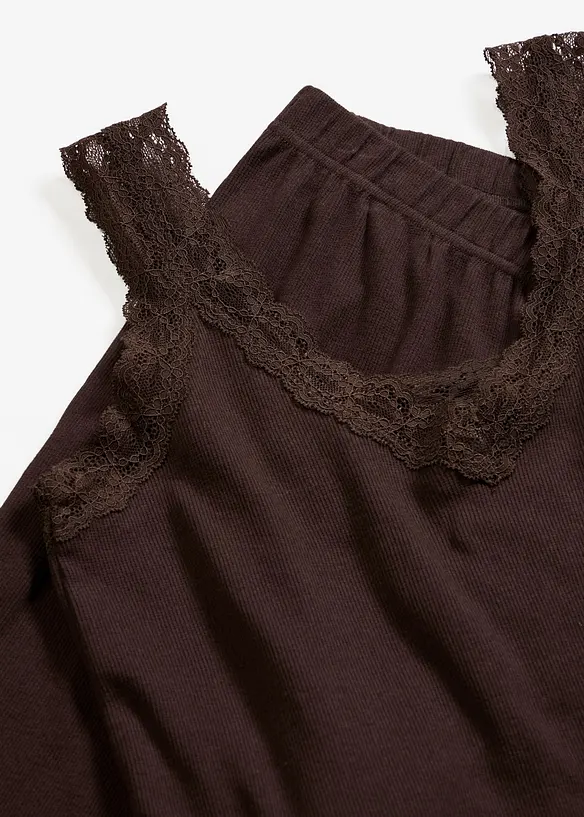 Pigiama a coste con pizzo al top, bonprix