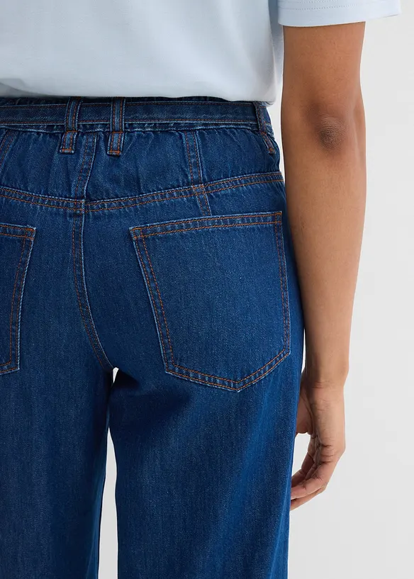 Jeans straight loose fit in cotone, vita media, bonprix