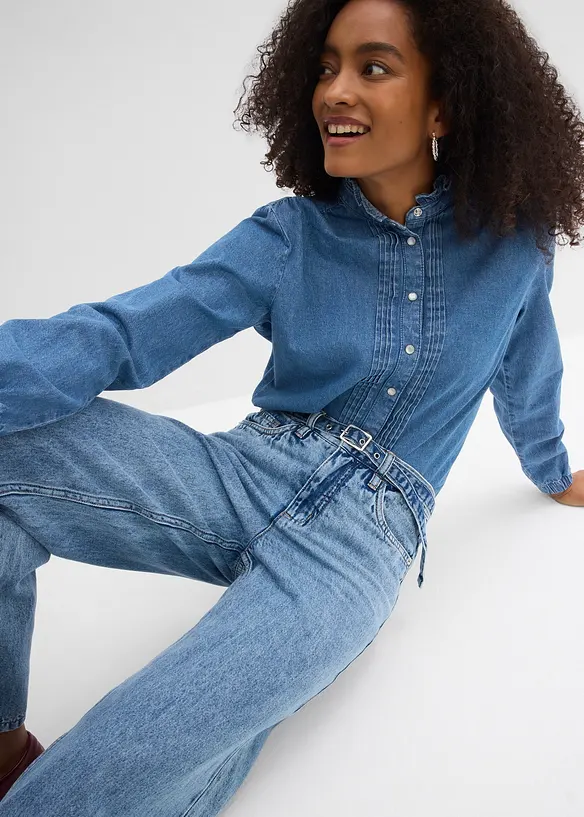 Jeans straight loose fit, vita media, bonprix