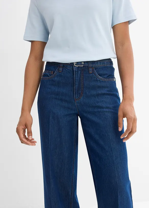 Jeans straight loose fit in cotone, vita media, bonprix