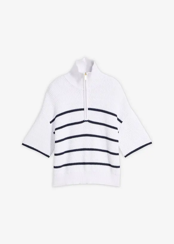 Maglione con collo alto e zip in misto cotone, bonprix