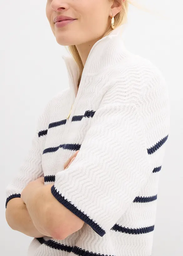 Maglione con collo alto e zip in misto cotone, bonprix
