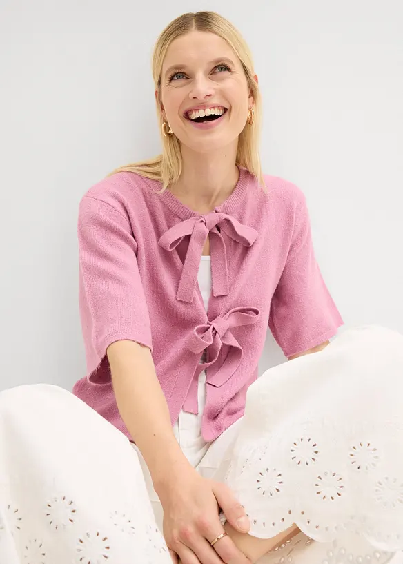 Cardigan in filato fine con fiocchetti, bonprix