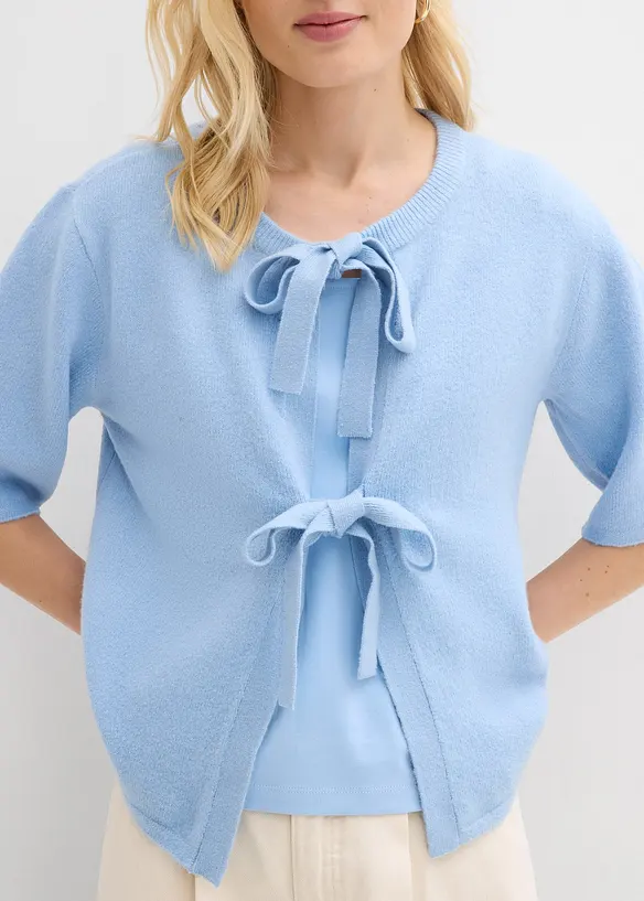 Cardigan in filato fine con fiocchetti, bonprix