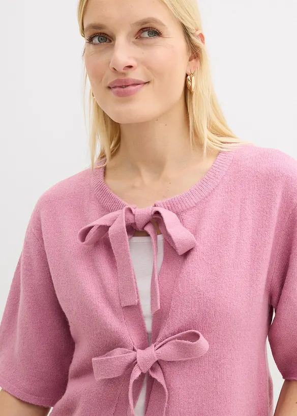 Cardigan in filato fine con fiocchetti, bonprix