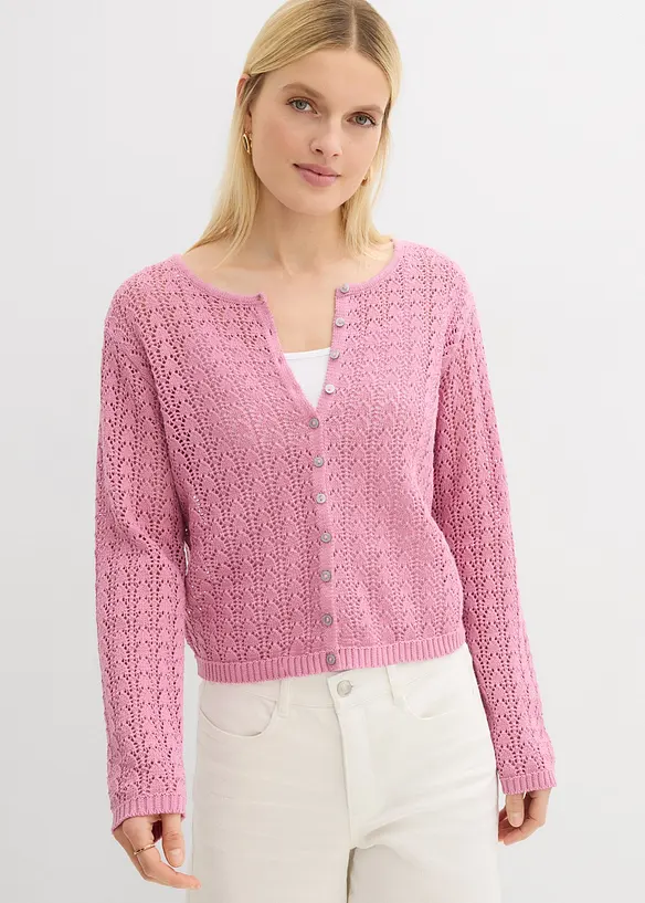 Cardigan traforato in puro cotone, bonprix