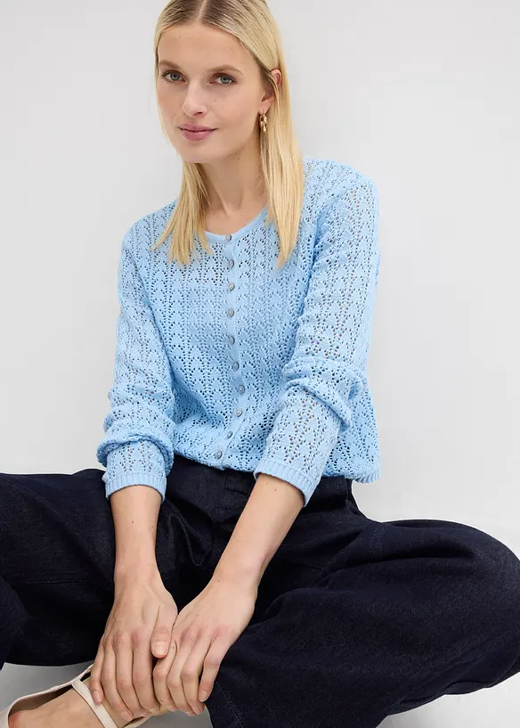 Cardigan traforato in puro cotone, bonprix