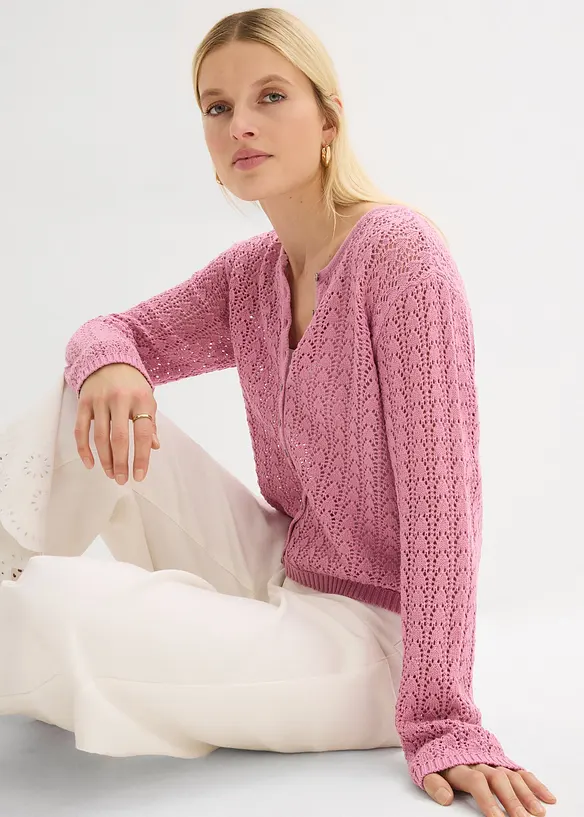 Cardigan traforato in puro cotone, bonprix