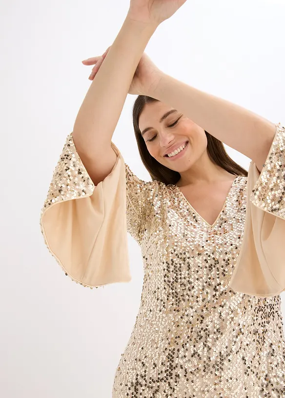 Abito con paillettes e maniche a campana, bonprix