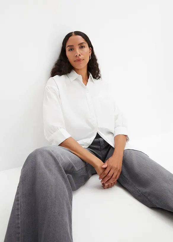 Camicetta oversize in cotone con maniche a 3/4, bonprix