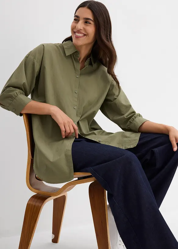 Camicetta oversize in cotone con maniche a 3/4, bonprix