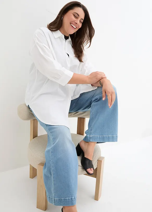 Camicia oversize in cotone con maniche a 3/4, bonprix