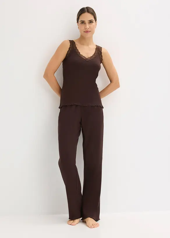 Pigiama a coste con pizzo al top, bonprix