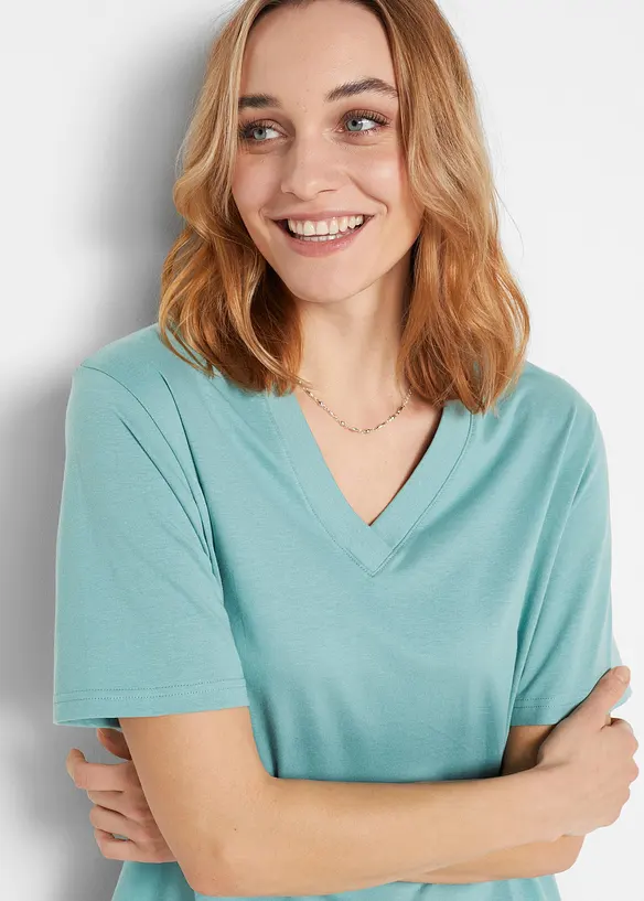 Maglia lunga e larga con scollo a V e maniche corte (pacco da 5), bonprix