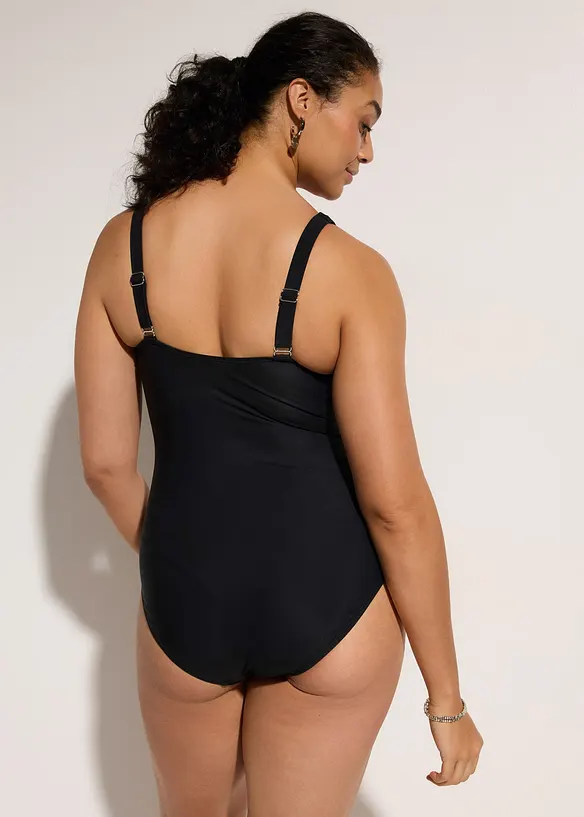 Costume intero leggermente modellante con messo trasparente, bonprix