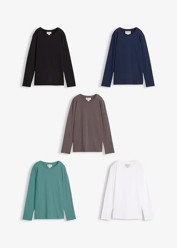 Maglia a maniche lunghe con cotone biologico (pacco da 5), bonprix