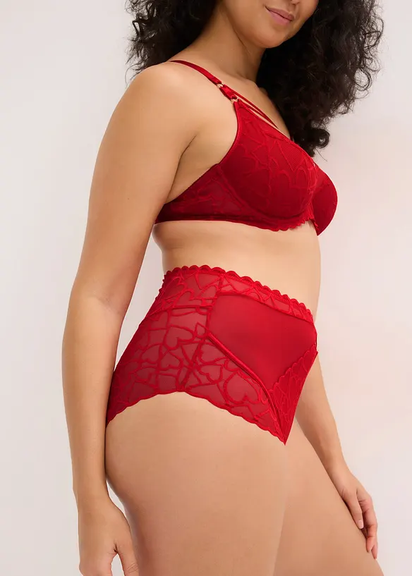 Panty a vita alta con pizzo a cuoricini, bonprix