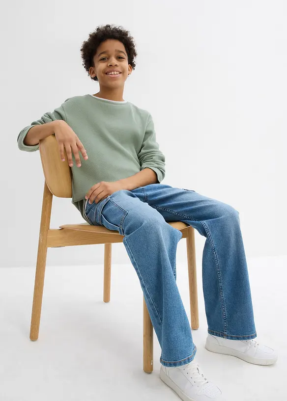 Maglia 2 in 1 a maniche lunghe in puro cotone effetto waffle, bonprix