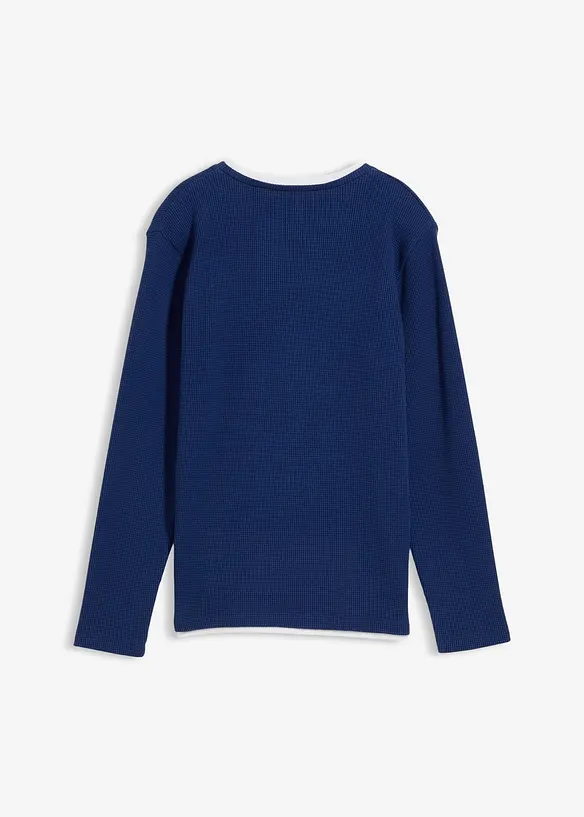 Maglia 2 in 1 a maniche lunghe in puro cotone effetto waffle, bonprix