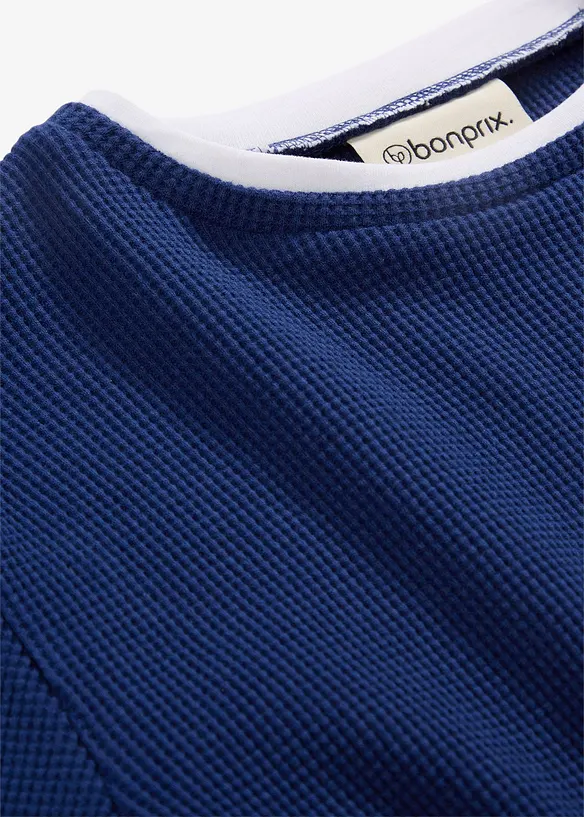 Maglia 2 in 1 a maniche lunghe in puro cotone effetto waffle, bonprix