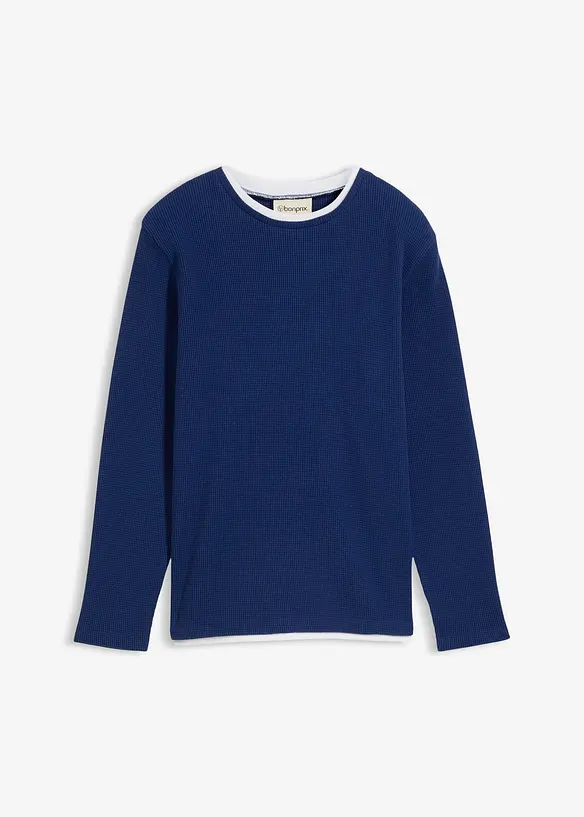 Maglia 2 in 1 a maniche lunghe in puro cotone effetto waffle, bonprix
