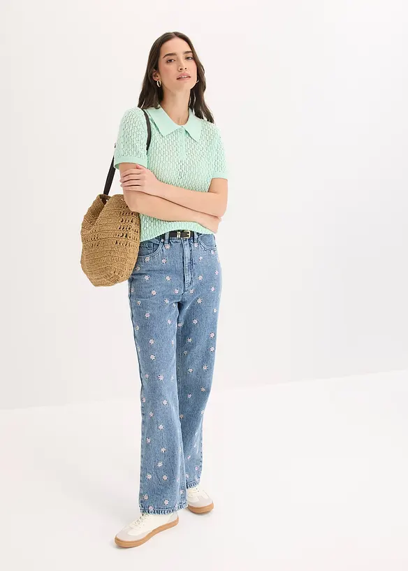 T-shirt in maglia traforata di puro cotone, bonprix