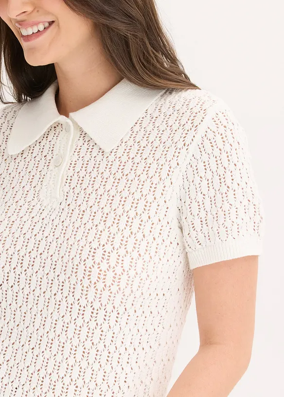 T-shirt in maglia traforata di puro cotone, bonprix