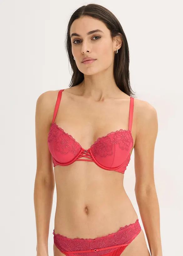 Reggiseno con coppe preformate e pizzo floreale glitterato, bonprix