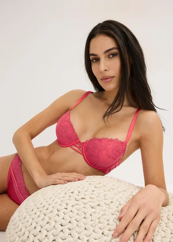 Reggiseno con coppe preformate e pizzo floreale glitterato, bonprix