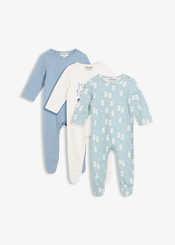 Tutina da neonato con piedini in puro cotone biologico (pacco da 3), bonprix