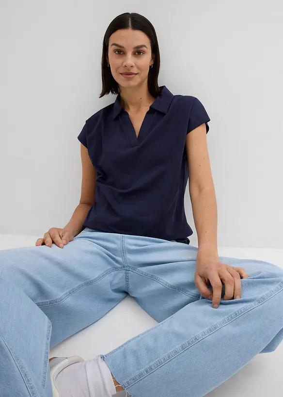 Maglia con colletto polo aperto, bonprix