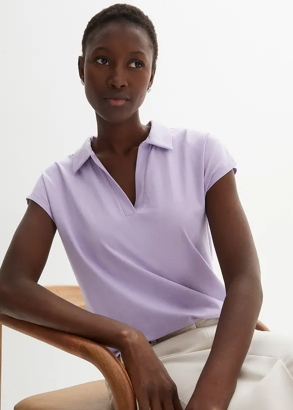Maglia con colletto polo aperto, bonprix