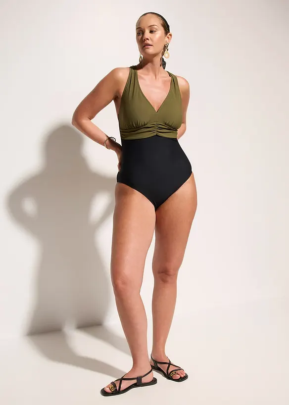 Costume intero con scollatura a V ed effetto modellante leggero, bonprix